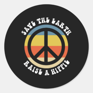 Sticker Rond Sauvez la Terre Levez une hippie 50e anniversaire 