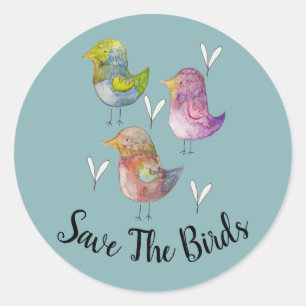Sticker Rond Sauvez l'aquarelle du Bruant des oiseaux bleu