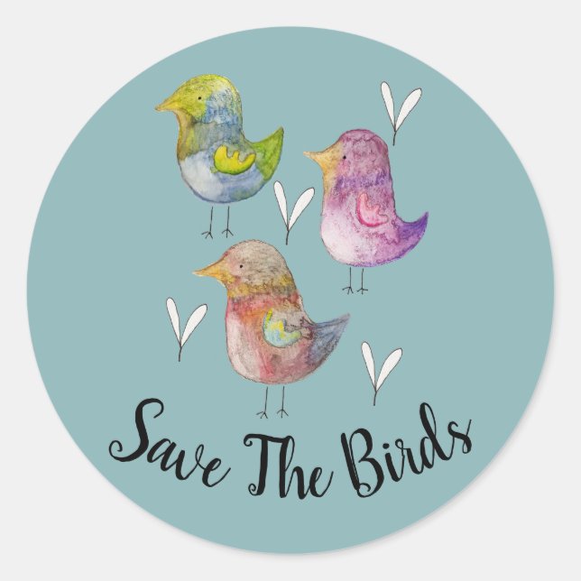 Sticker Rond Sauvez l'aquarelle du Bruant des oiseaux bleu (Devant)