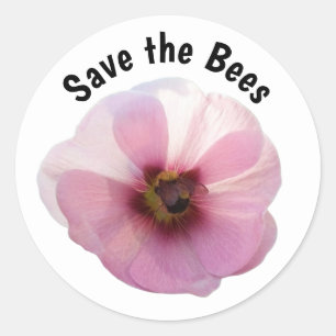 Sticker Rond Sauvez l'autocollant Bees Pink Hollyhock