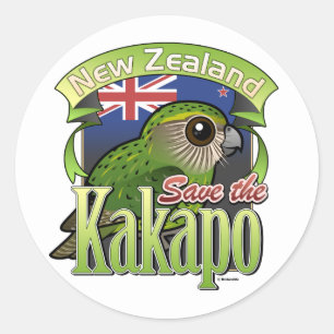 Sticker Rond Sauvez le Kakapo de la Nouvelle Zélande