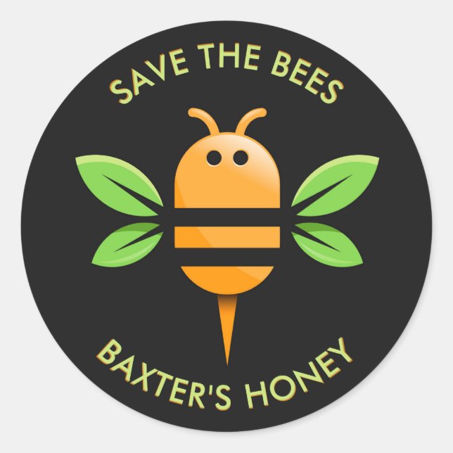 Sticker Rond Sauvez le pot de miel des abeilles noir (Devant)