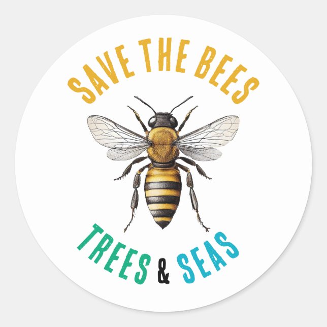 Sticker Rond Sauvez les abeilles et les mers (Devant)