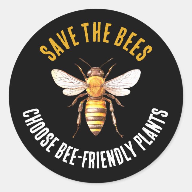 Sticker Rond Sauvez les abeilles Noir Jaune (Devant)