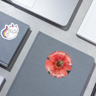 Sticker Rond Sauvez les abeilles Orange Dahlia Flower