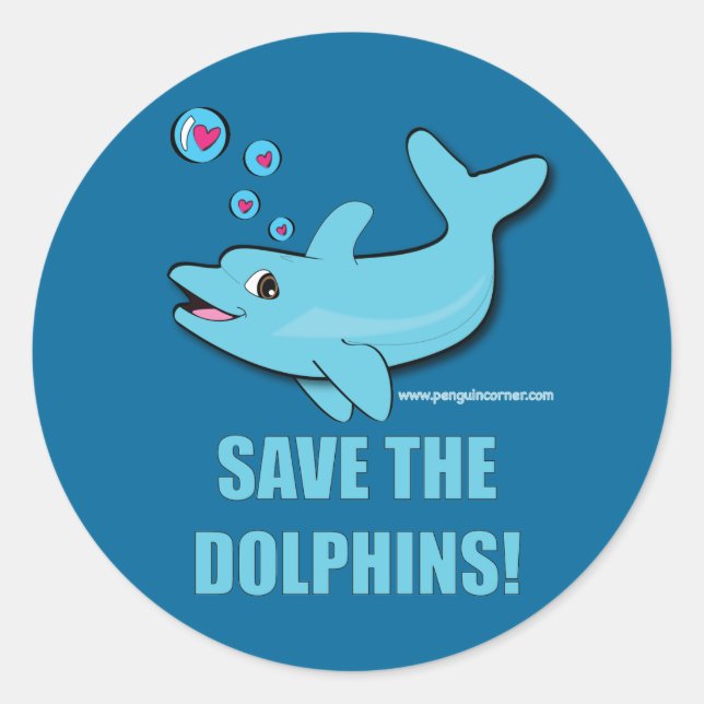 Sticker Rond Sauvez les dauphins ! (Devant)