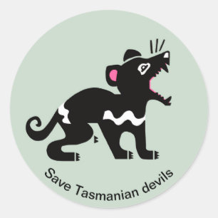 Sticker Rond Sauvez les DIABLES Tasmaniens - Marsupial - En dan