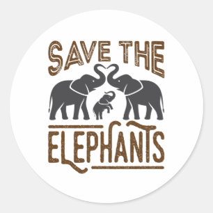 Sticker Rond Sauvez les éléphants Aiguille éléphante Protégez l
