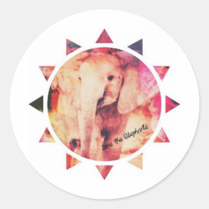 Sticker Rond Sauvez les éléphants, bébé éléphant soleil