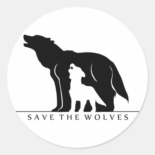 Sticker Rond Sauvez les loups (ver blanc). (Devant)