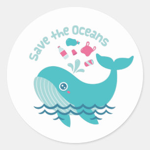 Sticker Rond Sauvez les océans, mignonne baleine plomb