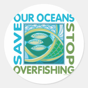 Sticker Rond Sauvez nos océans - Arrêtez la surpêche