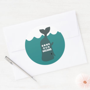 Sticker Rond Sauvez nos océans Baleine d'Art De l'environnement