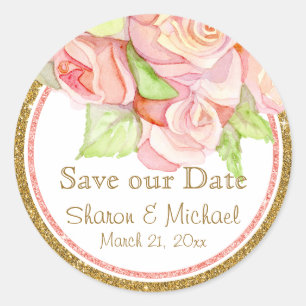 Sticker Rond Sauvez nos perles roses de bouquet d'aquarelle de