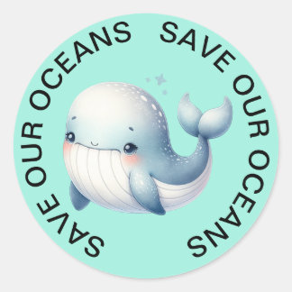 Sticker Rond Sauvons nos baguettes de baleines océaniques