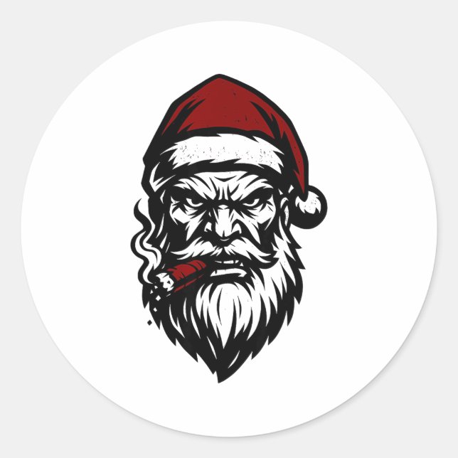 Sticker Rond Savage Santa Claus Smoking Cigar Christmas  (Devant)