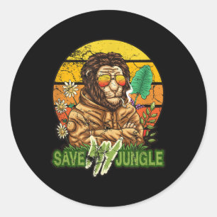 Sticker Rond Save My Jungle - Lion De l'environnement Protectio