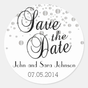Sticker Rond Save the date Points Argent Personnaliser