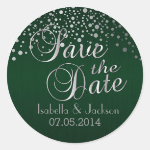 Sticker Rond Save the date Points d'argent et vert Personna