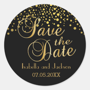 Sticker Rond Save the date   Points d'or   Personnaliser