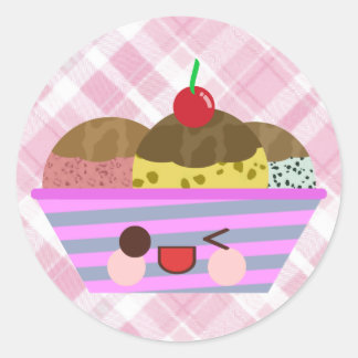 Sticker Rond Saveurs de sundae de crème glacée Kawaii Délicieus