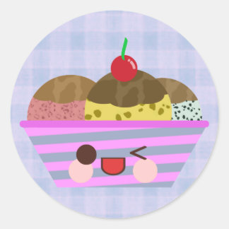 Sticker Rond Saveurs de sundae de crème glacée Kawaii Délicieux