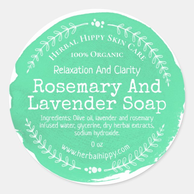 Sticker Rond Savon à feuilles de lavande et de romarin vert (Devant)