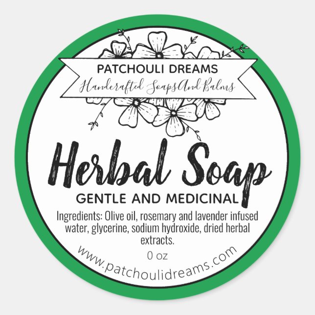 Sticker Rond Savon artisanal à base de plantes médicinales vert (Devant)