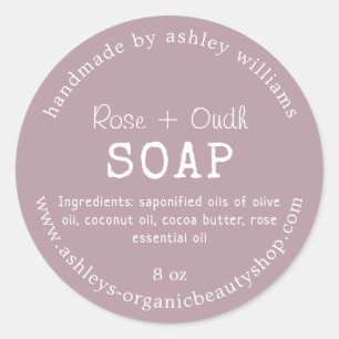 Sticker Rond Savon artisanal Rose + Oudh – Soins de peau biolog