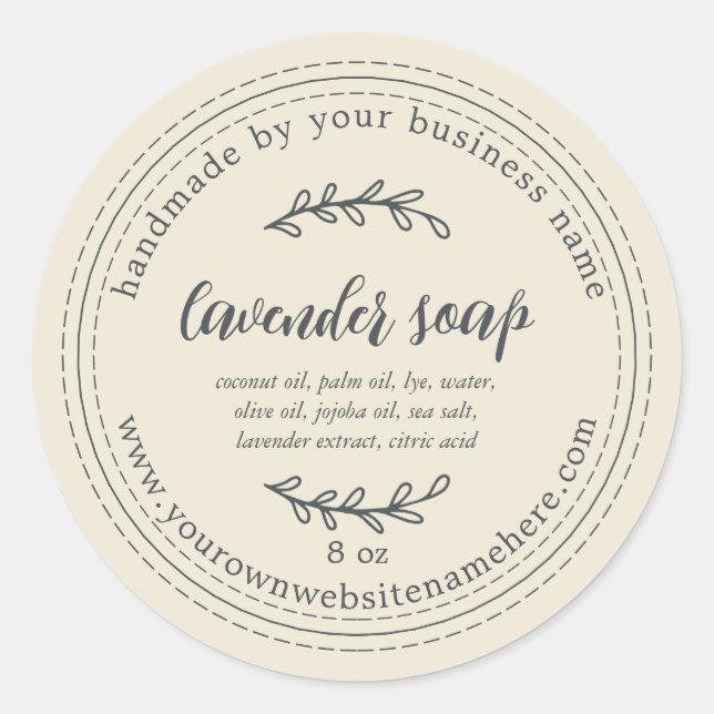 Sticker Rond Savon de lavande artisanale rustique blanc antique (Devant)