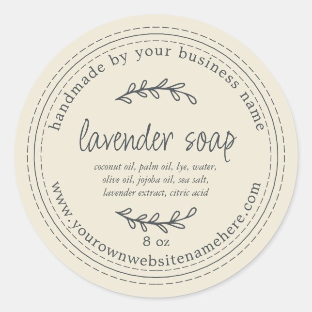 Sticker Rond Savon de lavande artisanale rustique blanc antique (Devant)