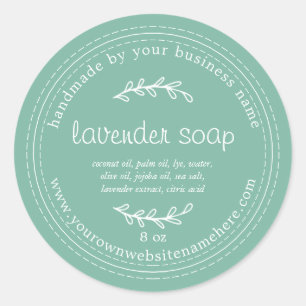 Sticker Rond Savon de lavande artisanale rustique Dusty Jade Ve