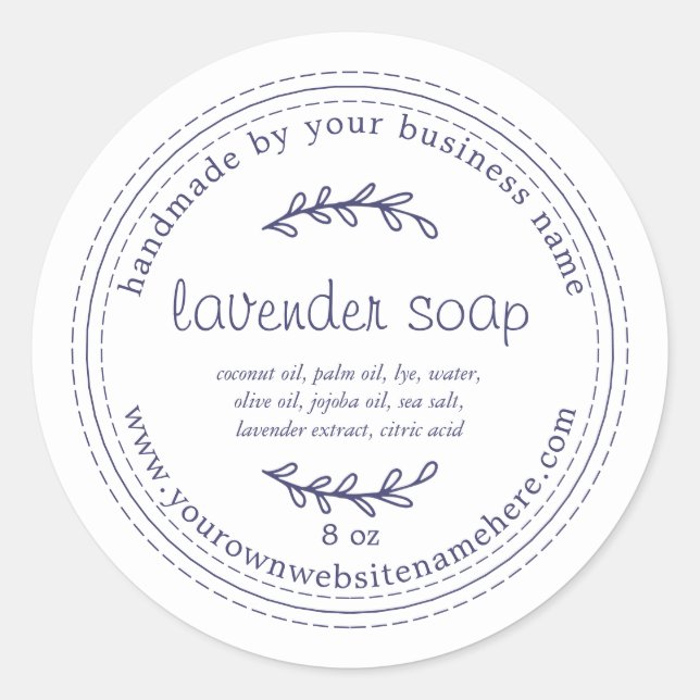 Sticker Rond Savon de lavande artisanale rustique Marine Bleu B (Devant)