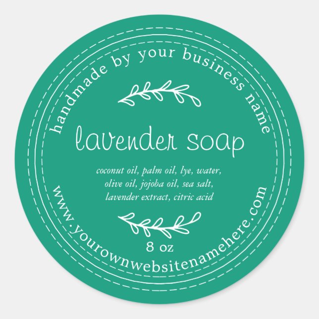 Sticker Rond Savon de lavande artisanale rustique vert émeraude (Devant)