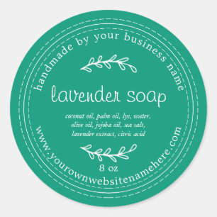 Sticker Rond Savon de lavande artisanale rustique vert émeraude