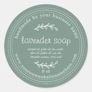 Sticker Rond Savon de lavande artisanale rustique vert poussiér