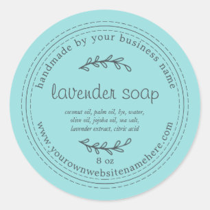 Sticker Rond Savon de Lavande fait main rustique bleu turquoise