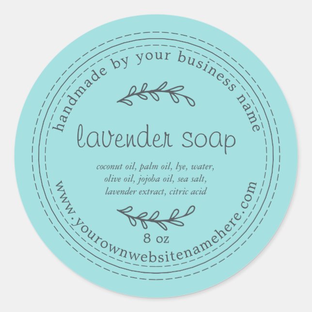 Sticker Rond Savon de Lavande fait main rustique bleu turquoise (Devant)