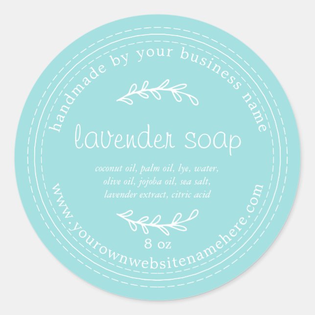 Sticker Rond Savon de Lavande fait main rustique bleu turquoise (Devant)