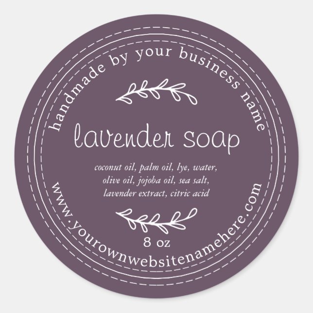 Sticker Rond Savon Lavande Fabriqué Rustique Profond Violet (Devant)