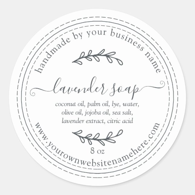 Sticker Rond Savon Lavande Rustique fait main Noir Blanc (Devant)