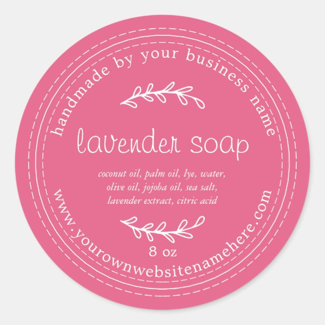 Sticker Rond Savon Lavande Rustique fait main rose chaud (Devant)