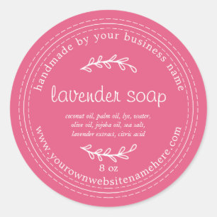 Sticker Rond Savon Lavande Rustique fait main rose chaud