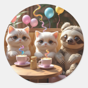 Sticker Rond Savourer la douceur : ambiance de café félin avec