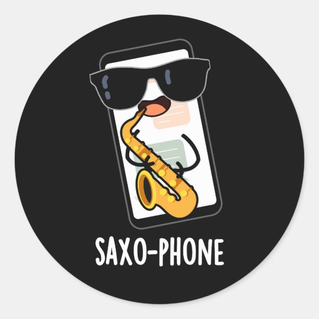 Sticker Rond Saxo-téléphone portable drôle Puns de téléphone ce (Devant)