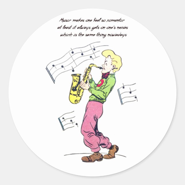 Sticker Rond Saxophone Player Music Citations de bande dessinée (Devant)