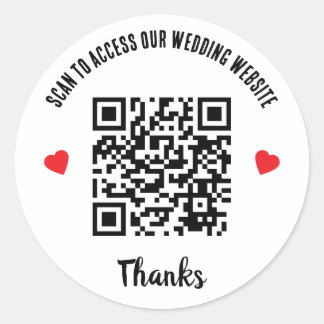 Sticker Rond Scan To Access Wedding Website Red Heart QR Code