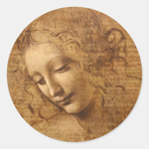 Sticker Rond Scapigliata de Léonard de Vinci, Chef d'une femme