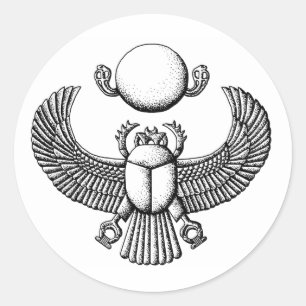 Sticker Rond Scarabée égyptien antique noir et blanc