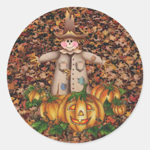 Sticker Rond SCARECROW & CITROUILLE PATCH par SHARON SHARPE